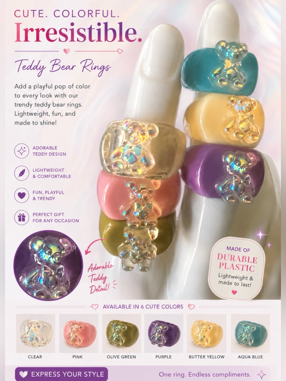 Teddy Bear Ring  - Various Colors